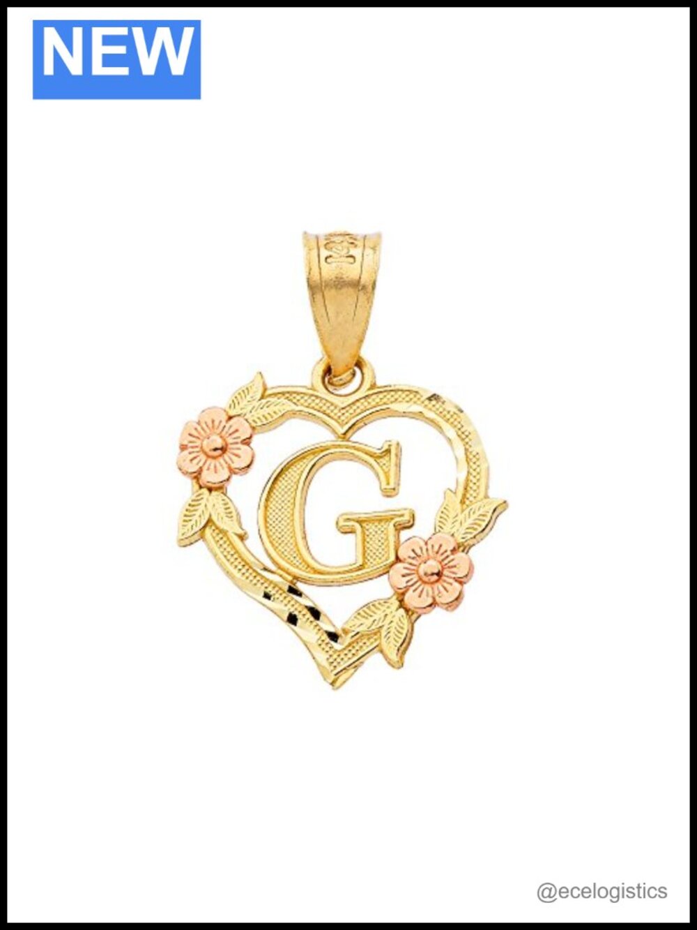 10k Two-Tone Initial Heart Pendant Charm Fine Jewelry Gift